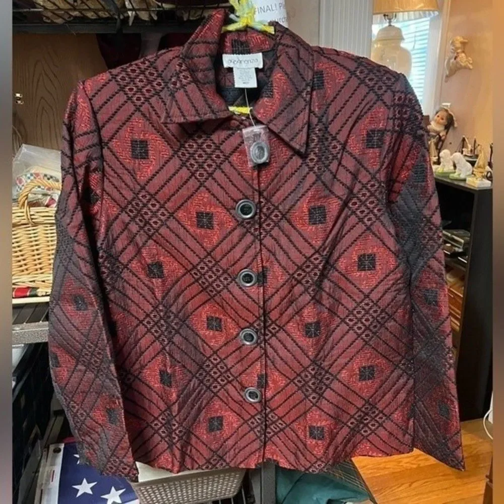APPARENZA Black & Red Button Front Jacket Size